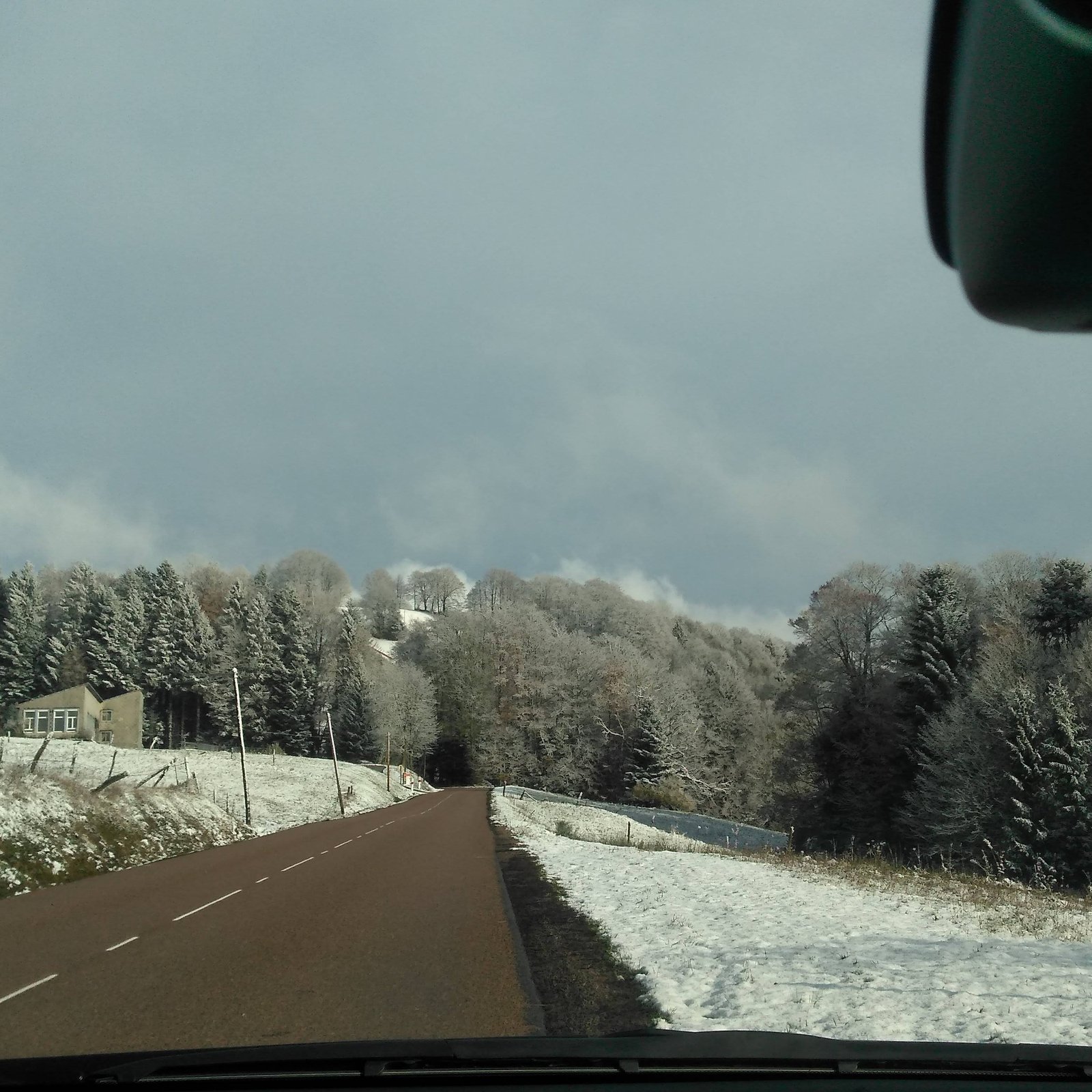 Route forestière sous le givre dans les Vosges, près de La Bresse